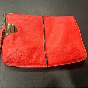 Halston Heritage Orange Leather Clutch With Adjustable Wristlet
